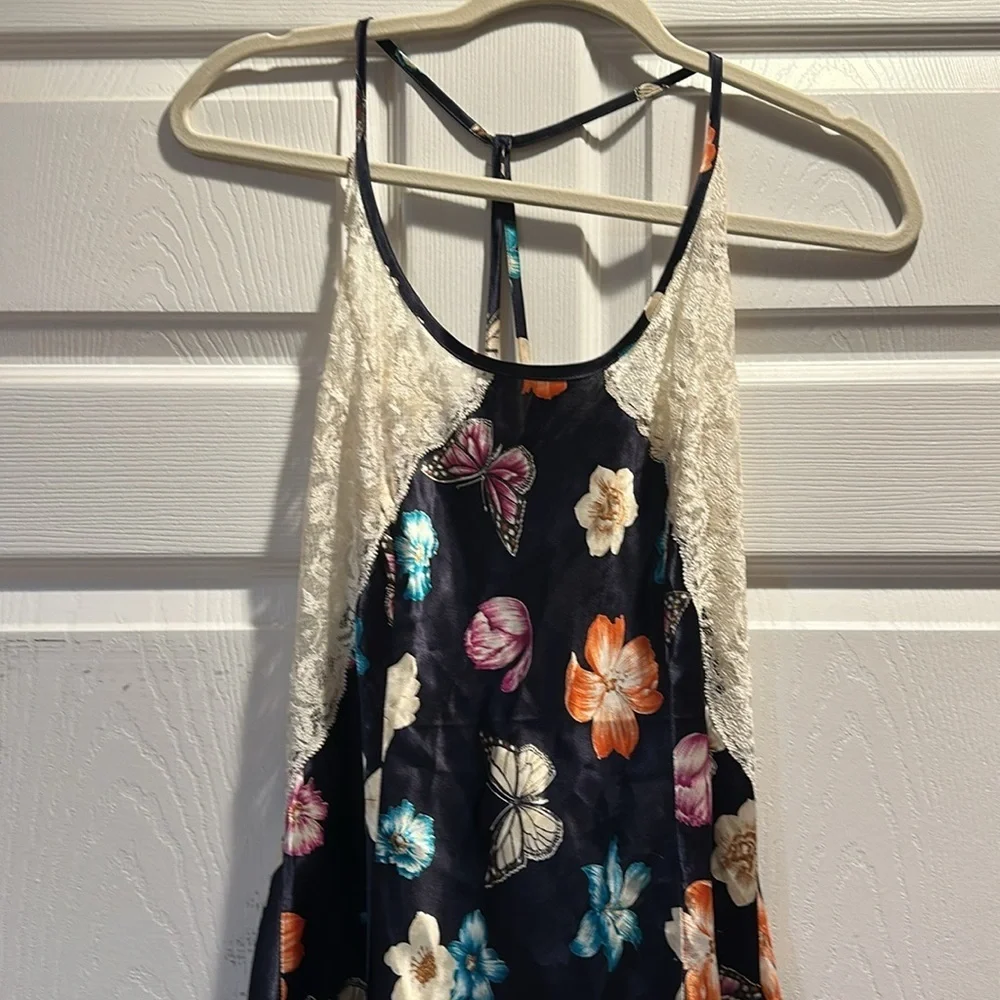 Vintage Y2K The Lingerie Collection Lace Butterfly Satin Low Back Slip Dress L